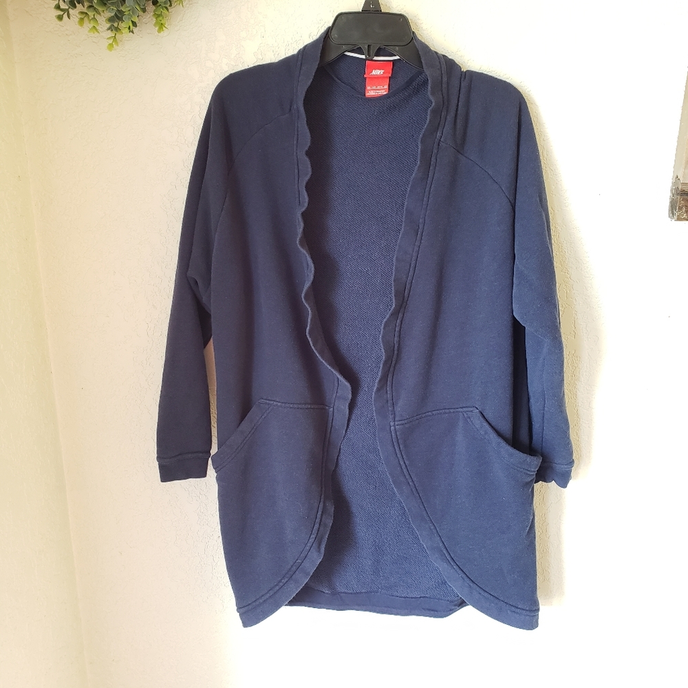 Nike Womens Navy Blue Open Front Long Oversized Cardigan Size XS